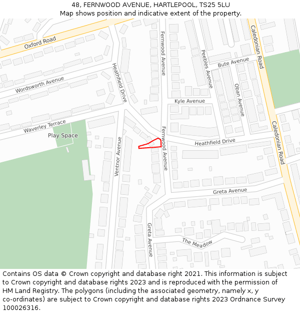 48, FERNWOOD AVENUE, HARTLEPOOL, TS25 5LU: Location map and indicative extent of plot