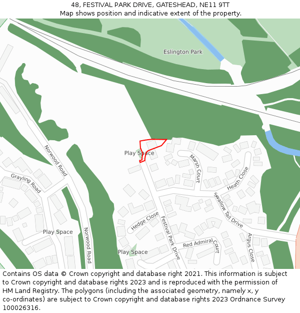 48, FESTIVAL PARK DRIVE, GATESHEAD, NE11 9TT: Location map and indicative extent of plot