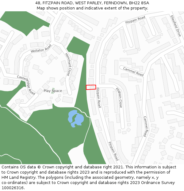 48, FITZPAIN ROAD, WEST PARLEY, FERNDOWN, BH22 8SA: Location map and indicative extent of plot
