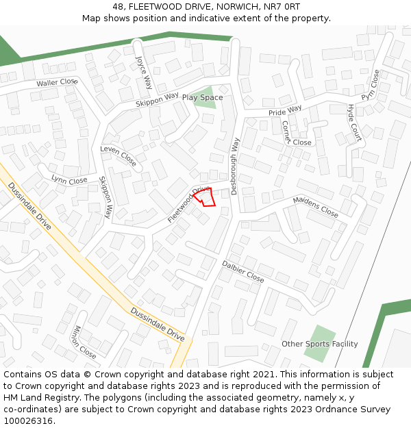 48, FLEETWOOD DRIVE, NORWICH, NR7 0RT: Location map and indicative extent of plot