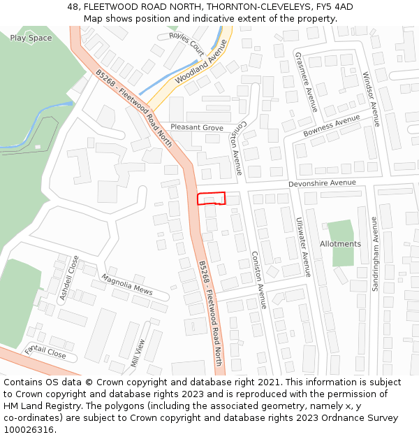 48, FLEETWOOD ROAD NORTH, THORNTON-CLEVELEYS, FY5 4AD: Location map and indicative extent of plot