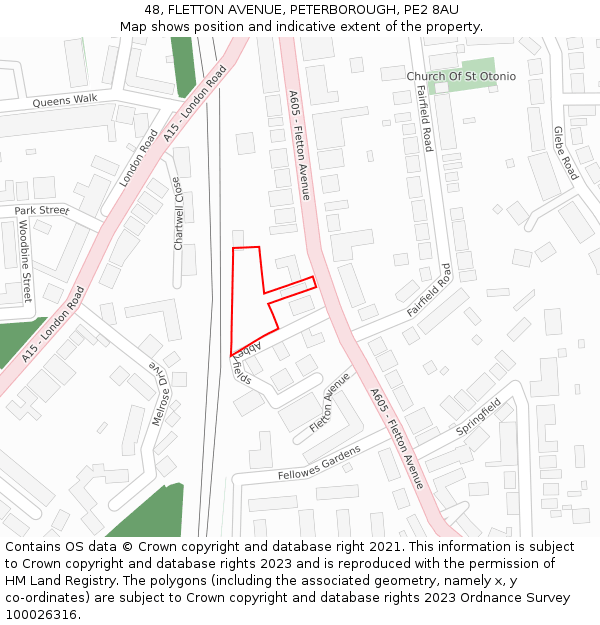 48, FLETTON AVENUE, PETERBOROUGH, PE2 8AU: Location map and indicative extent of plot