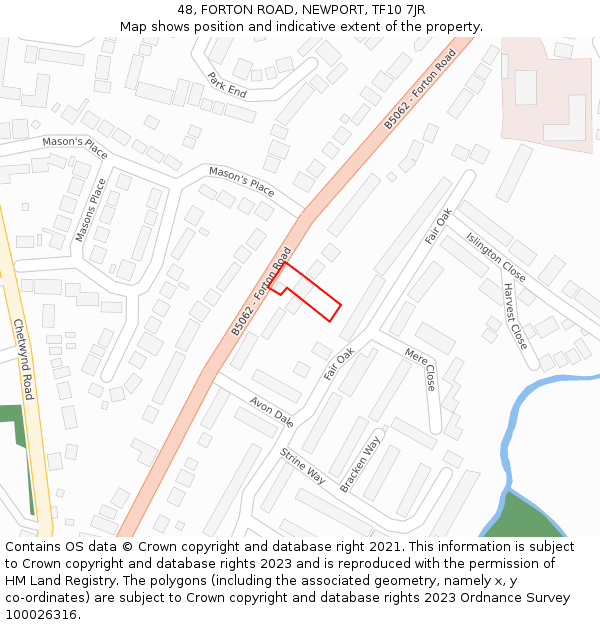 48, FORTON ROAD, NEWPORT, TF10 7JR: Location map and indicative extent of plot