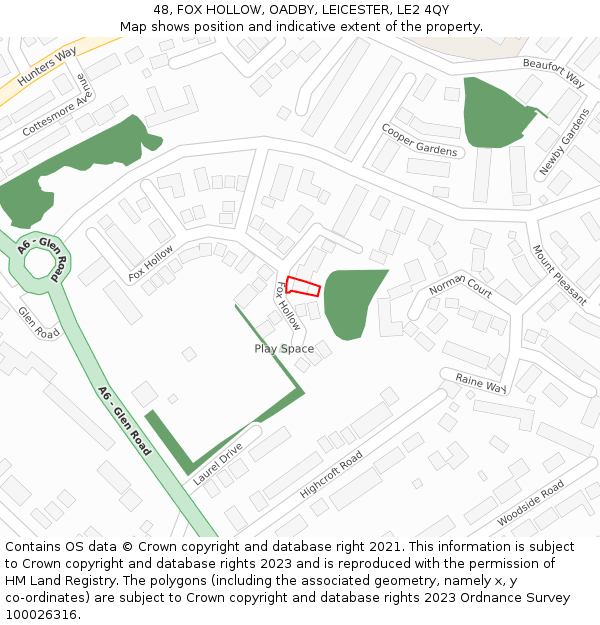 48, FOX HOLLOW, OADBY, LEICESTER, LE2 4QY: Location map and indicative extent of plot