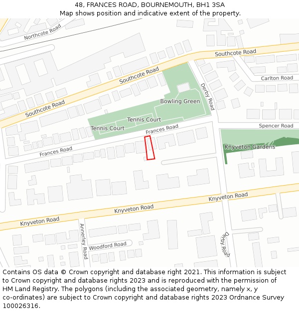 48, FRANCES ROAD, BOURNEMOUTH, BH1 3SA: Location map and indicative extent of plot