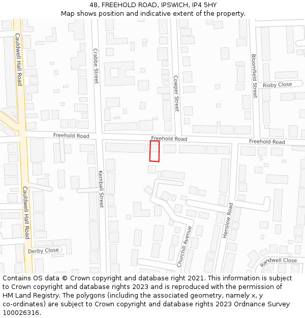 48, FREEHOLD ROAD, IPSWICH, IP4 5HY: Location map and indicative extent of plot