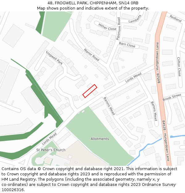 48, FROGWELL PARK, CHIPPENHAM, SN14 0RB: Location map and indicative extent of plot