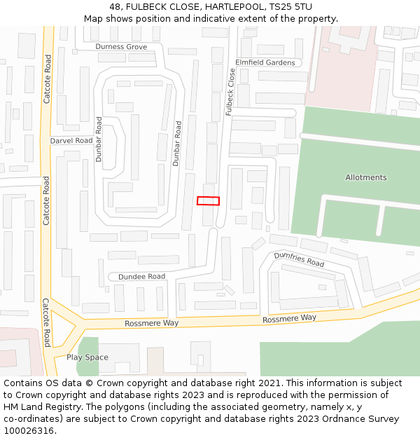 48, FULBECK CLOSE, HARTLEPOOL, TS25 5TU: Location map and indicative extent of plot