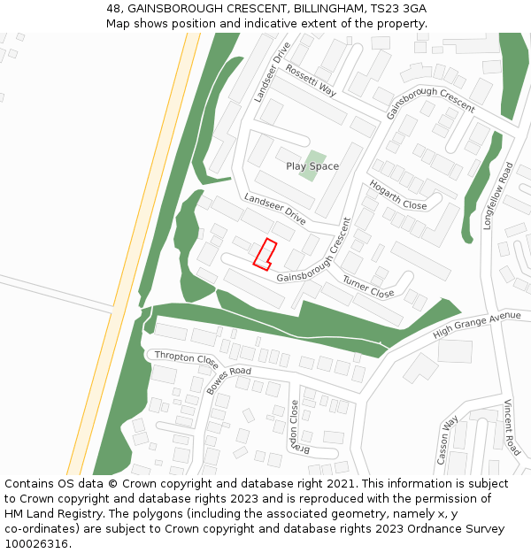 48, GAINSBOROUGH CRESCENT, BILLINGHAM, TS23 3GA: Location map and indicative extent of plot