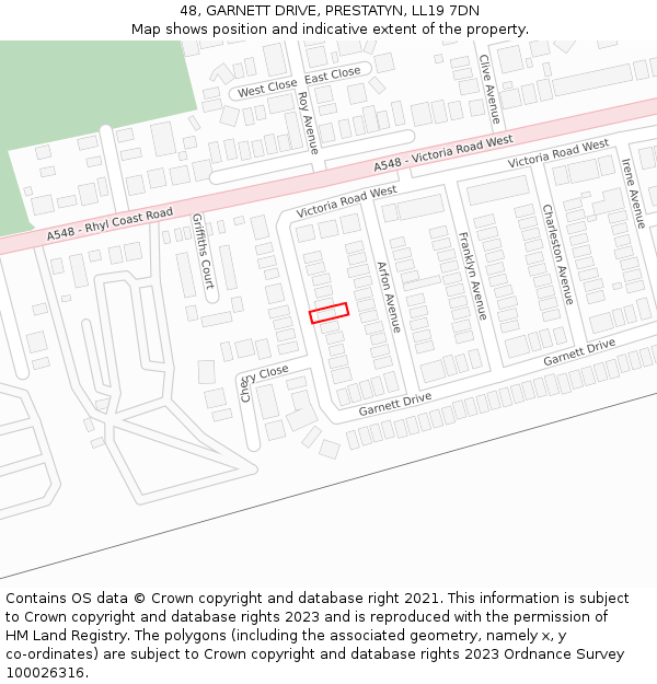 48, GARNETT DRIVE, PRESTATYN, LL19 7DN: Location map and indicative extent of plot