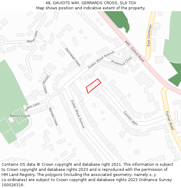 48, GAVIOTS WAY, GERRARDS CROSS, SL9 7DX: Location map and indicative extent of plot