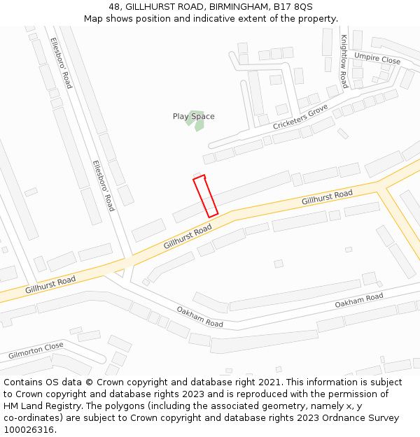 48, GILLHURST ROAD, BIRMINGHAM, B17 8QS: Location map and indicative extent of plot