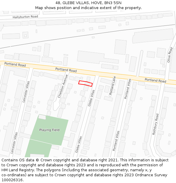 48, GLEBE VILLAS, HOVE, BN3 5SN: Location map and indicative extent of plot