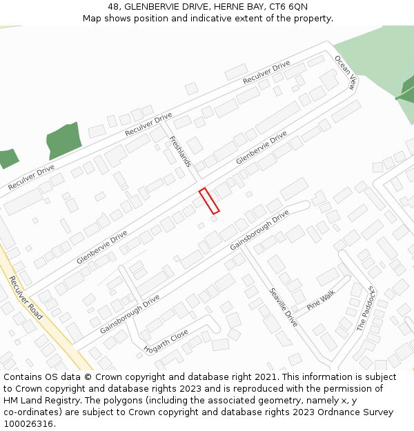 48, GLENBERVIE DRIVE, HERNE BAY, CT6 6QN: Location map and indicative extent of plot