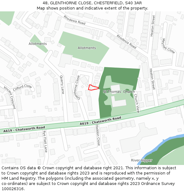 48, GLENTHORNE CLOSE, CHESTERFIELD, S40 3AR: Location map and indicative extent of plot