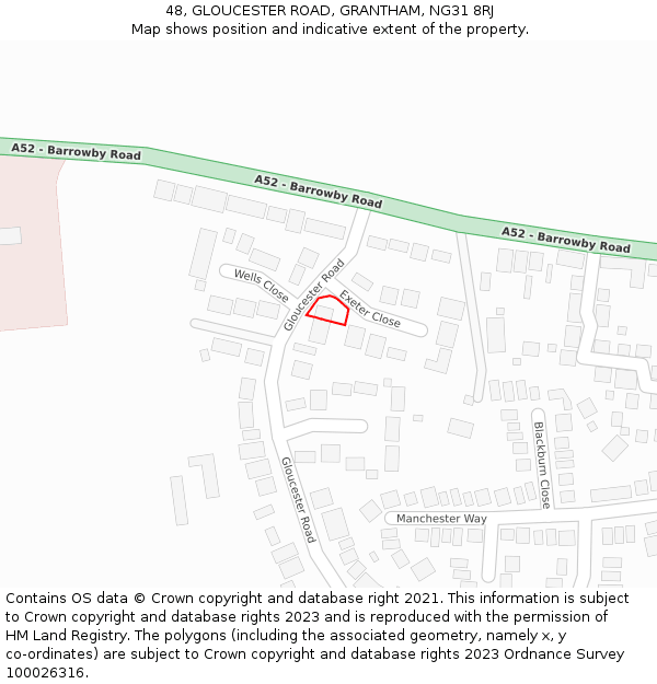 48, GLOUCESTER ROAD, GRANTHAM, NG31 8RJ: Location map and indicative extent of plot