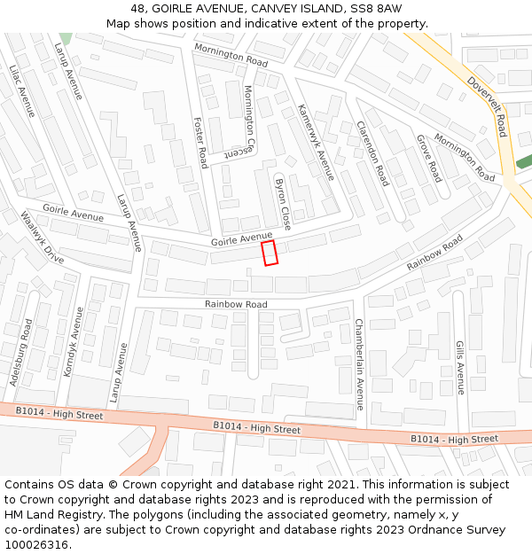 48, GOIRLE AVENUE, CANVEY ISLAND, SS8 8AW: Location map and indicative extent of plot