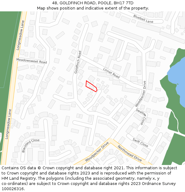 48, GOLDFINCH ROAD, POOLE, BH17 7TD: Location map and indicative extent of plot
