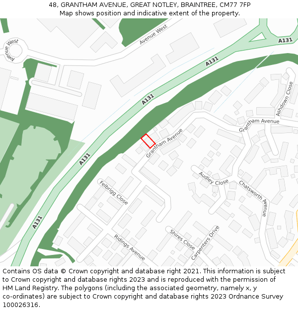 48, GRANTHAM AVENUE, GREAT NOTLEY, BRAINTREE, CM77 7FP: Location map and indicative extent of plot