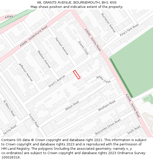 48, GRANTS AVENUE, BOURNEMOUTH, BH1 4NS: Location map and indicative extent of plot