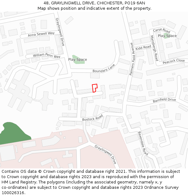 48, GRAYLINGWELL DRIVE, CHICHESTER, PO19 6AN: Location map and indicative extent of plot