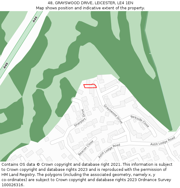 48, GRAYSWOOD DRIVE, LEICESTER, LE4 1EN: Location map and indicative extent of plot