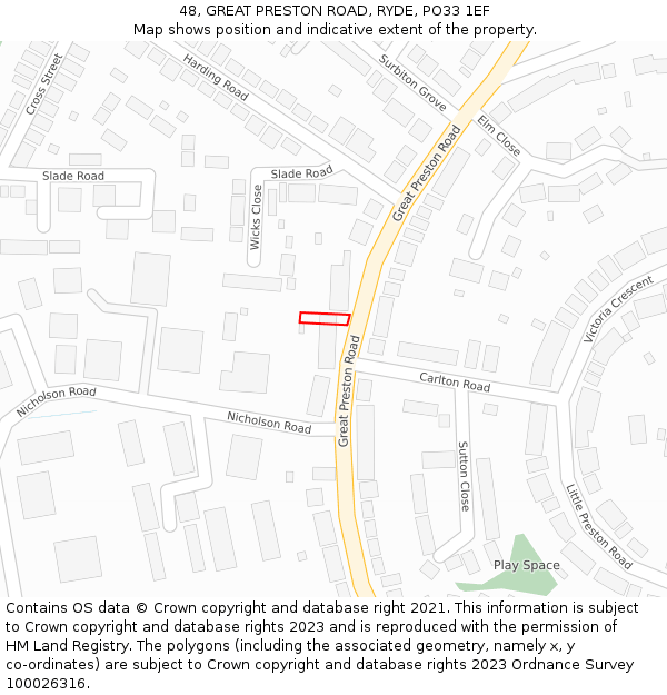 48, GREAT PRESTON ROAD, RYDE, PO33 1EF: Location map and indicative extent of plot