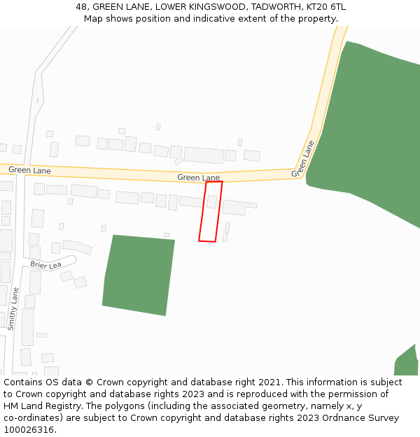 48, GREEN LANE, LOWER KINGSWOOD, TADWORTH, KT20 6TL: Location map and indicative extent of plot