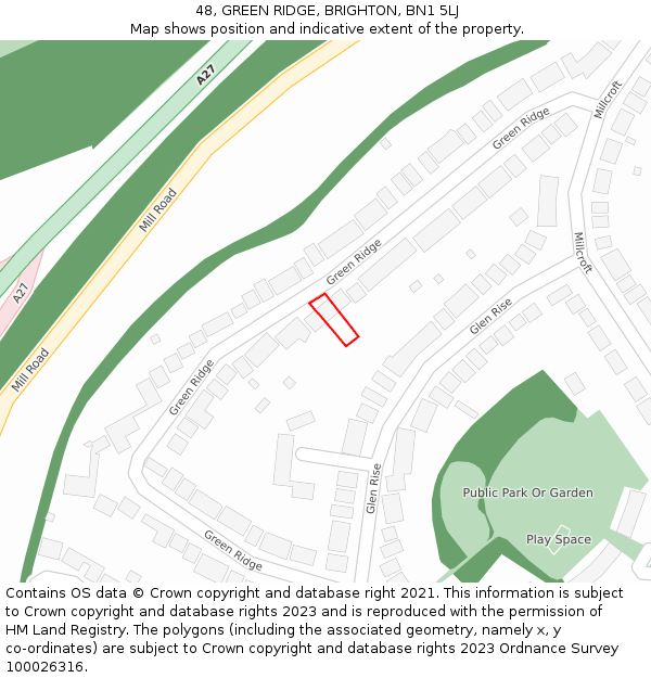 48, GREEN RIDGE, BRIGHTON, BN1 5LJ: Location map and indicative extent of plot