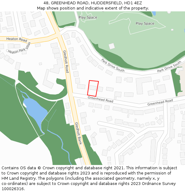 48, GREENHEAD ROAD, HUDDERSFIELD, HD1 4EZ: Location map and indicative extent of plot