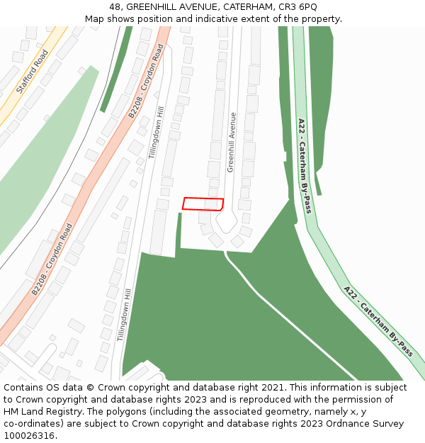 48, GREENHILL AVENUE, CATERHAM, CR3 6PQ: Location map and indicative extent of plot