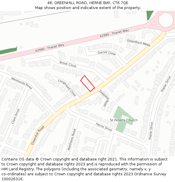 48, GREENHILL ROAD, HERNE BAY, CT6 7QE: Location map and indicative extent of plot