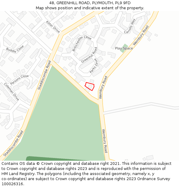 48, GREENHILL ROAD, PLYMOUTH, PL9 9FD: Location map and indicative extent of plot