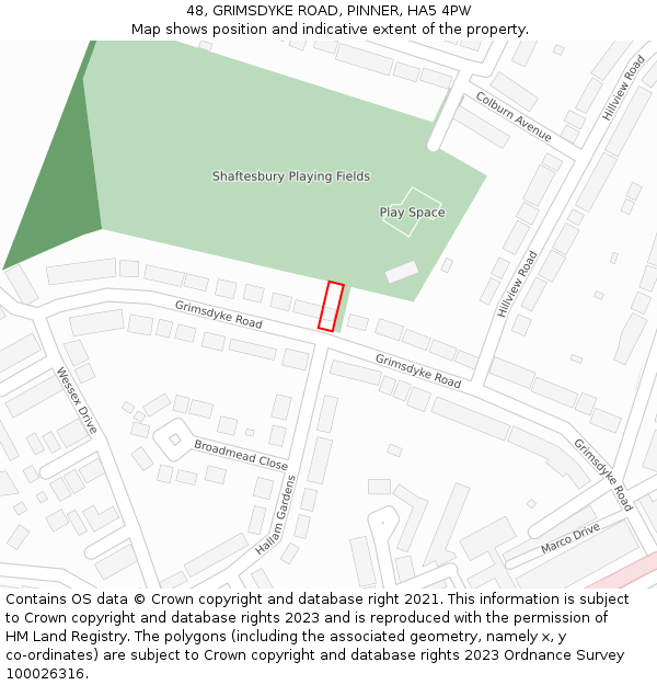 48, GRIMSDYKE ROAD, PINNER, HA5 4PW: Location map and indicative extent of plot