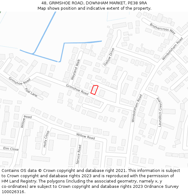 48, GRIMSHOE ROAD, DOWNHAM MARKET, PE38 9RA: Location map and indicative extent of plot