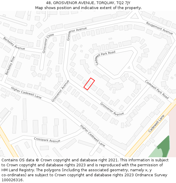 48, GROSVENOR AVENUE, TORQUAY, TQ2 7JY: Location map and indicative extent of plot