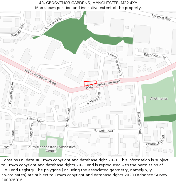 48, GROSVENOR GARDENS, MANCHESTER, M22 4XA: Location map and indicative extent of plot