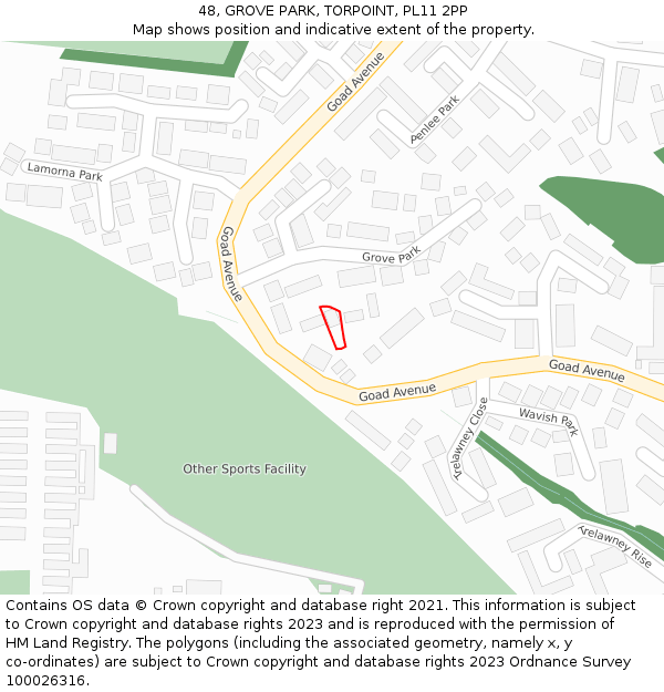 48, GROVE PARK, TORPOINT, PL11 2PP: Location map and indicative extent of plot