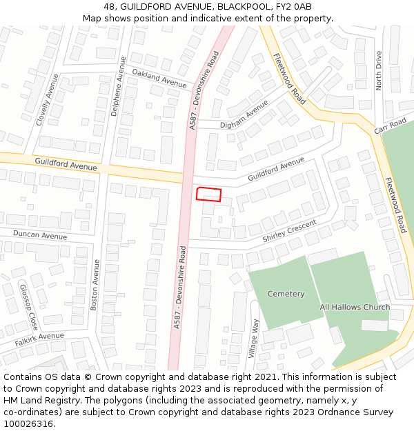 48, GUILDFORD AVENUE, BLACKPOOL, FY2 0AB: Location map and indicative extent of plot