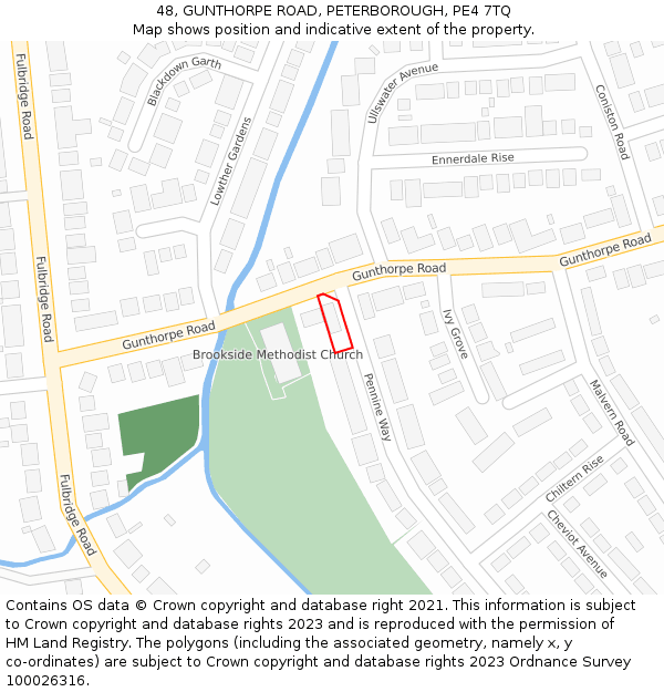 48, GUNTHORPE ROAD, PETERBOROUGH, PE4 7TQ: Location map and indicative extent of plot