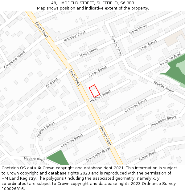 48, HADFIELD STREET, SHEFFIELD, S6 3RR: Location map and indicative extent of plot