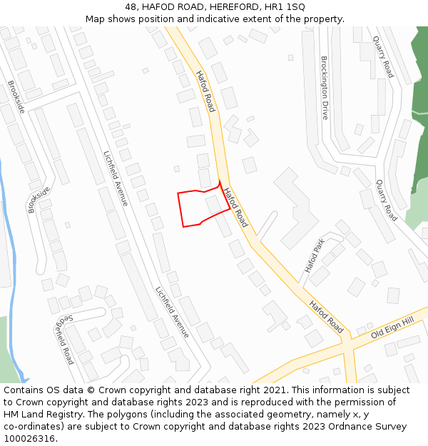48, HAFOD ROAD, HEREFORD, HR1 1SQ: Location map and indicative extent of plot