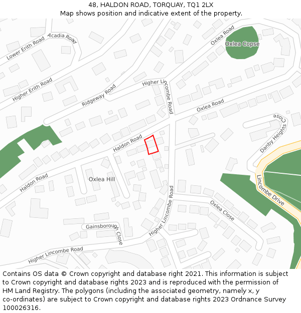 48, HALDON ROAD, TORQUAY, TQ1 2LX: Location map and indicative extent of plot