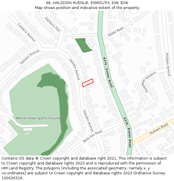 48, HALSDON AVENUE, EXMOUTH, EX8 3DW: Location map and indicative extent of plot