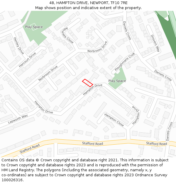 48, HAMPTON DRIVE, NEWPORT, TF10 7RE: Location map and indicative extent of plot