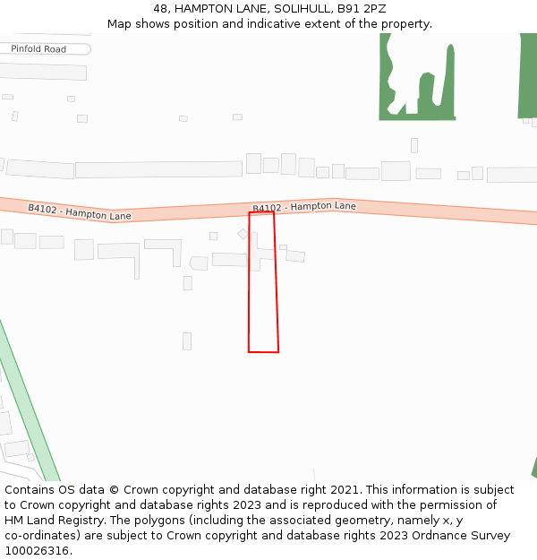 48, HAMPTON LANE, SOLIHULL, B91 2PZ: Location map and indicative extent of plot