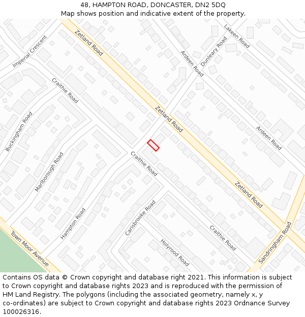 48, HAMPTON ROAD, DONCASTER, DN2 5DQ: Location map and indicative extent of plot