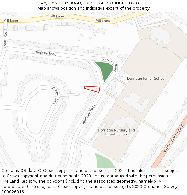 48, HANBURY ROAD, DORRIDGE, SOLIHULL, B93 8DN: Location map and indicative extent of plot