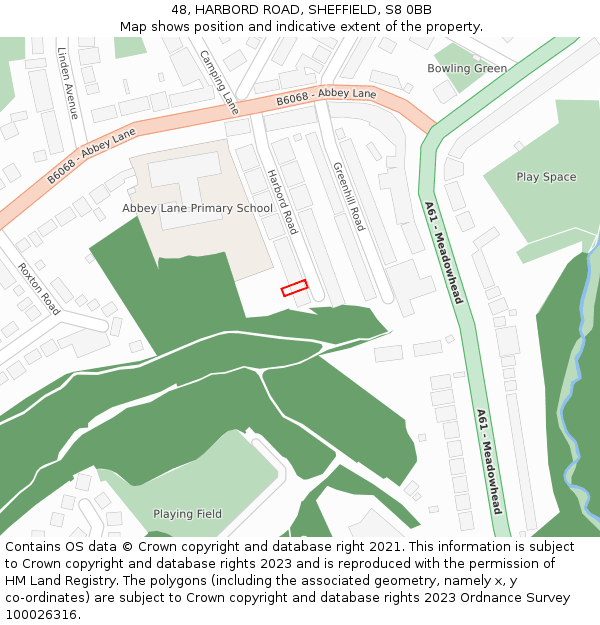 48, HARBORD ROAD, SHEFFIELD, S8 0BB: Location map and indicative extent of plot