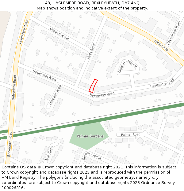 48, HASLEMERE ROAD, BEXLEYHEATH, DA7 4NQ: Location map and indicative extent of plot